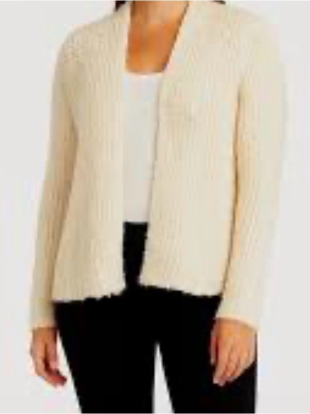 LOFT Cream Ribbed Open-Front Cardigan